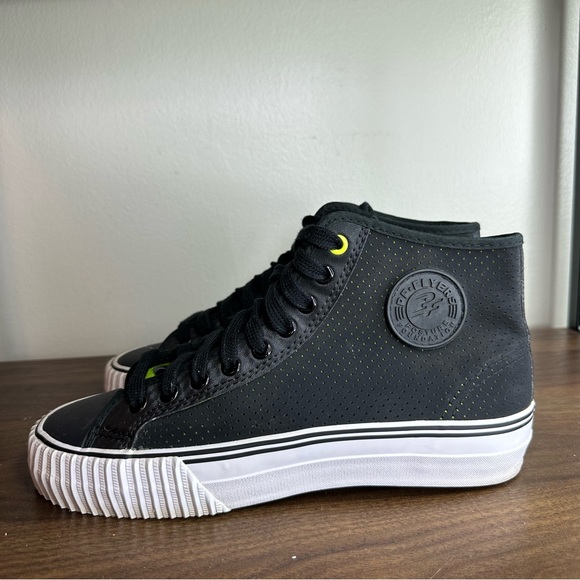 PF Flyers Black Leather High Top Sneakers Sz 9.5 Womens - Picture 1 of 7